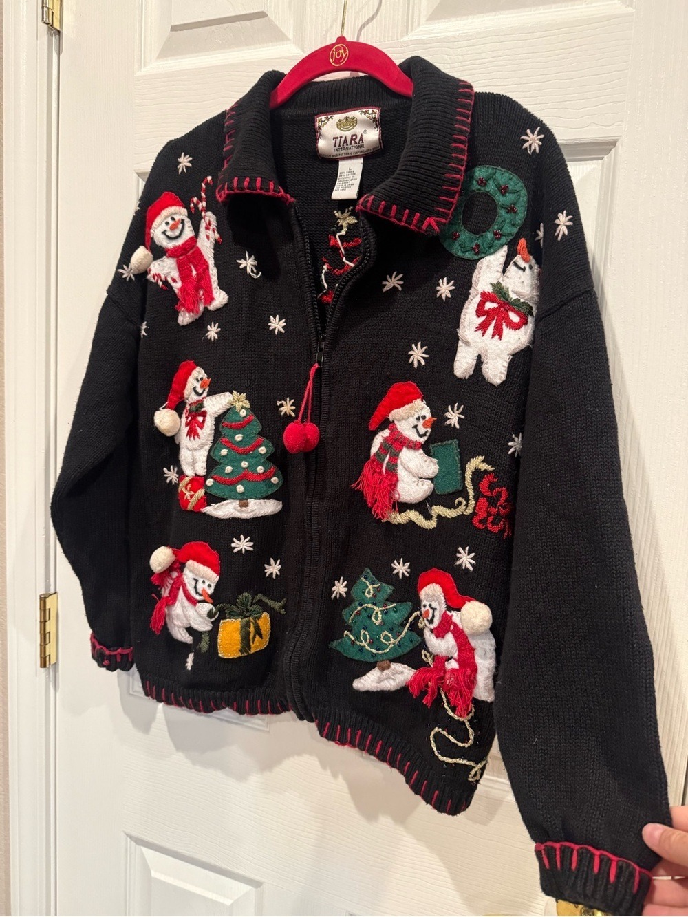 Tiara International Vtg Christmas Snowman Full Zip Cardigan L Holiday Whimsical - Picture 4 of 12
